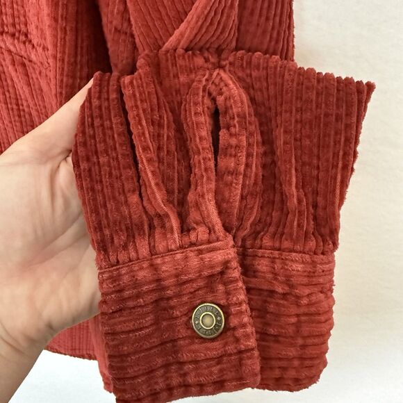 J. Jill L Rust Red 100% Cotton Corduroy Button Front Shirt Hong Kong Made - Picture 8 of 10
